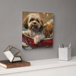 Lhasa Apso Dog Christmas Festive Square Wall Clock