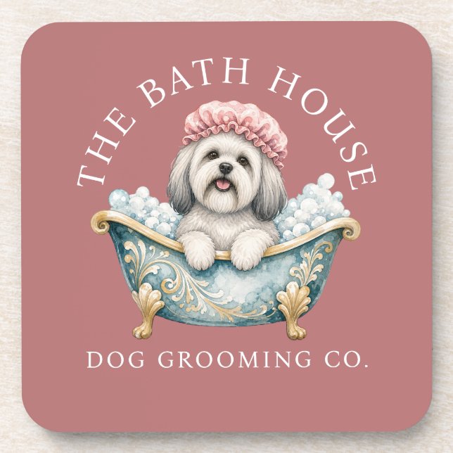 Lhasa Apso Dog Grooming Coasters Dusky Pink (Front)