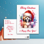 Lhasa Apso Dog in Santa Hat Christmas   Postcard<br><div class="desc">If you love Lhasa Apso and want cute Christmas postcard then here ya go! Cute watercolor style ai art Lhasa Apso in Santa Hat.</div>