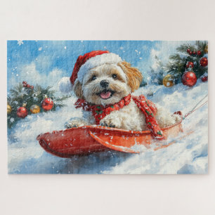 Lhasa Apso Dog in Sledge Let it Snow Christmas Jigsaw Puzzle
