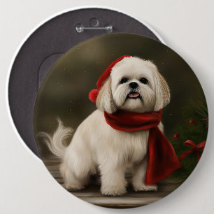 Lhasa Apso Dog in Snow Christmas 6 Inch Round Button