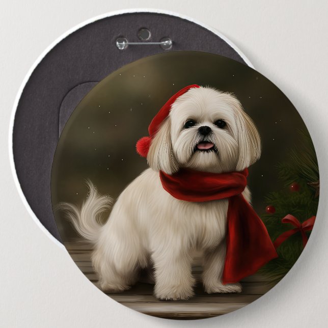 Lhasa Apso Dog in Snow Christmas 6 Inch Round Button (Front & Back)