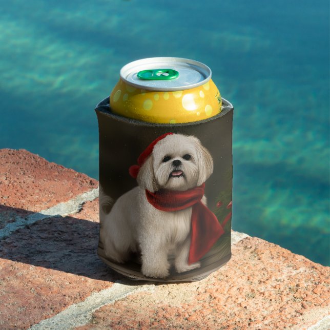 Lhasa Apso Dog in Snow Christmas Can Cooler (In Situ Pool)