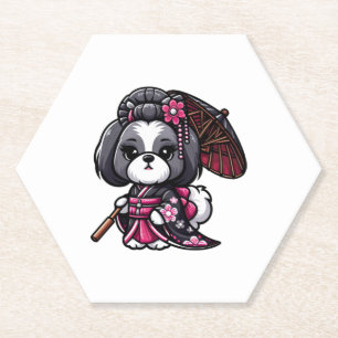 Lhasa Apso Dog Kimono   Paper Coaster