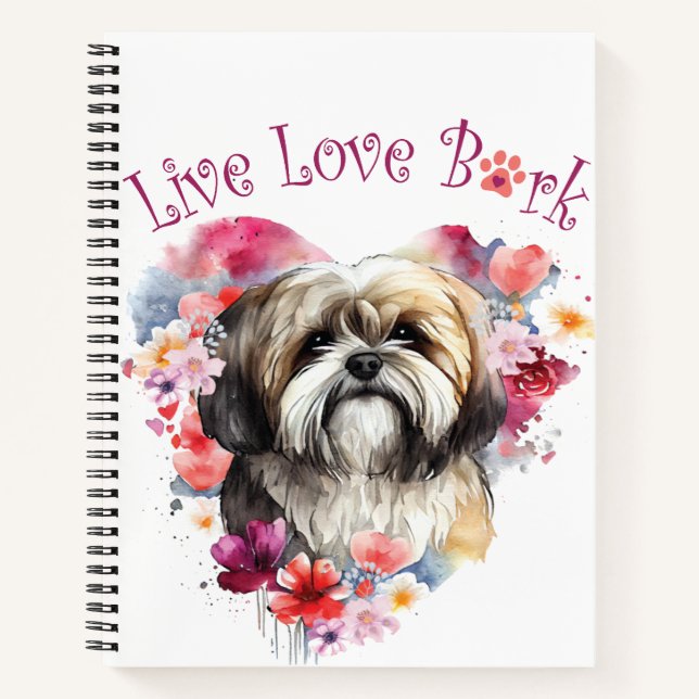Lhasa Apso Dog Mom Floral Notebook (Front)
