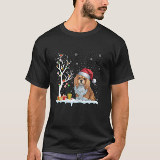 Lhasa Apso Dog Santa Hat Festive Tree Light Christ T-Shirt