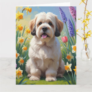 Lhasa Apso Dog Spring Flowers Painting  Card