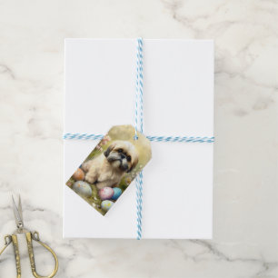 Lhasa Apso Dog with Easter Eggs Holiday Gift Tags