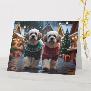 Lhasa Apso Dogs Christmas Snow Holiday Card