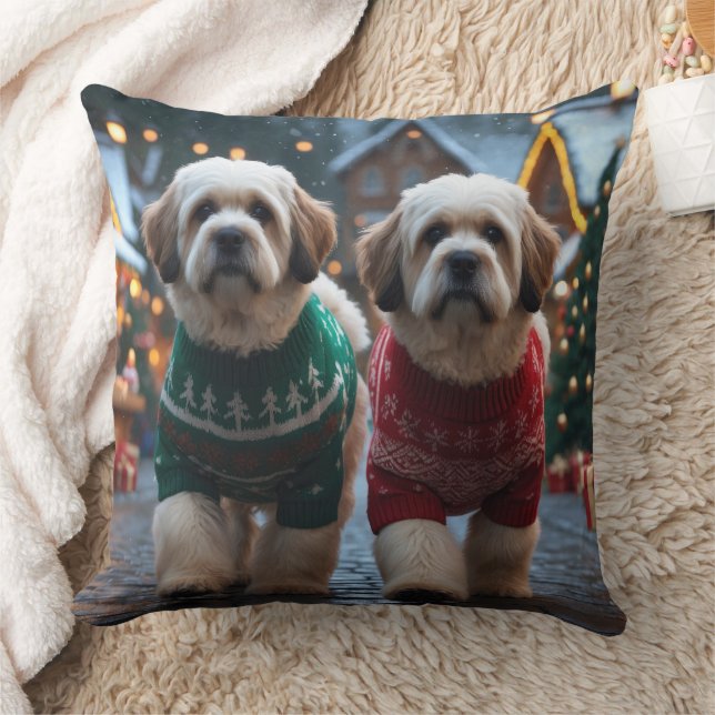 Lhasa Apso Dogs Christmas Snow Holiday Throw Pillow (Blanket)