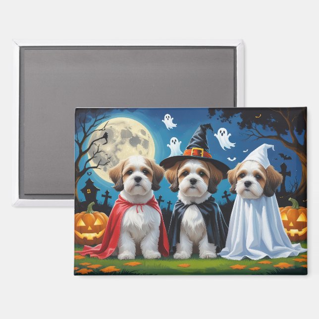 Lhasa Apso Dogs Pumpkin Halloween Funny  Magnet (Front/Back)