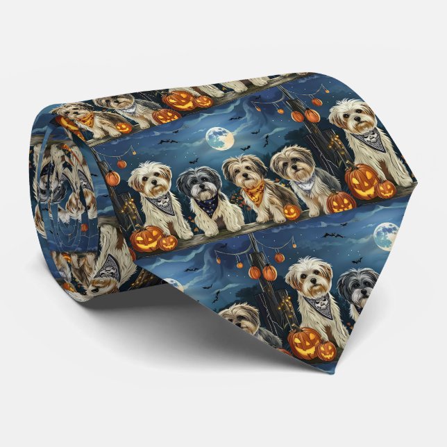 Lhasa Apso Halloween Spooky  Tie (Rolled)
