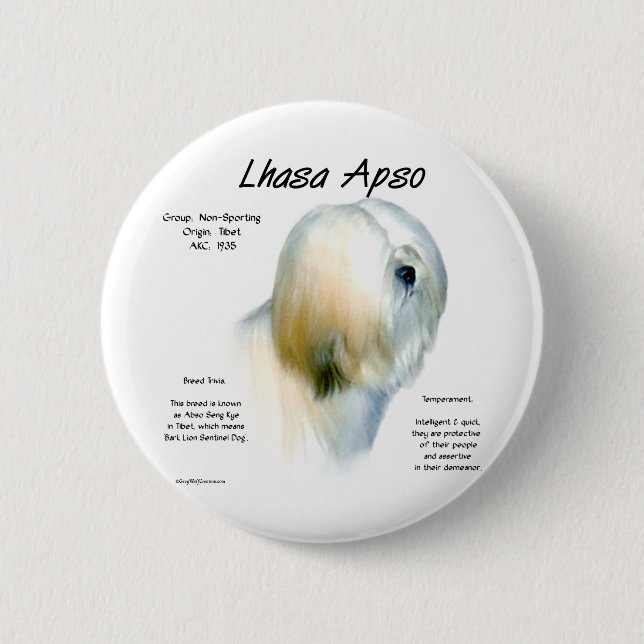 Lhasa Apso History Design 2 Inch Round Button (Front)