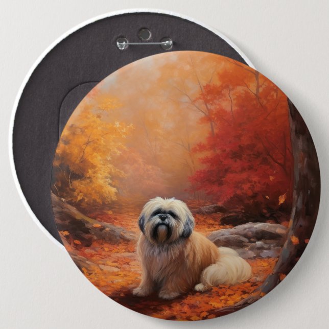 Lhasa Apso in Autumn Leaves Fall Inspire 6 Inch Round Button (Front & Back)