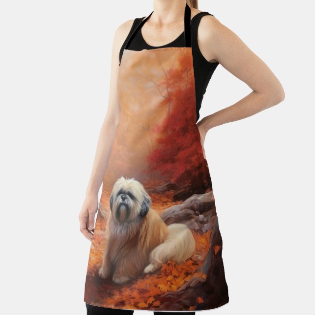 Lhasa Apso in Autumn Leaves Fall Inspire Apron (Insitu)