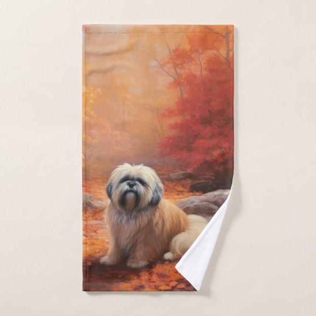 Lhasa Apso in Autumn Leaves Fall Inspire Bath Towel Set (Hand Towel)