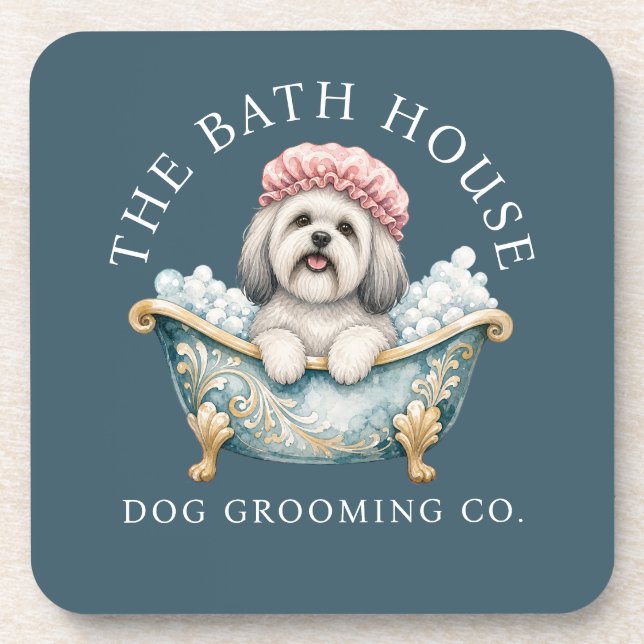 Lhasa Apso In Bath Cute Dog Groomer Coaster (Front)