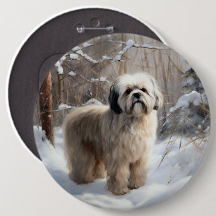 Lhasa Apso Let It Snow Christmas 6 Inch Round Button