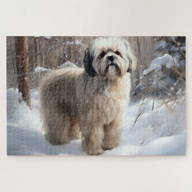 Lhasa Apso Let It Snow Christmas  Jigsaw Puzzle (Horizontal)