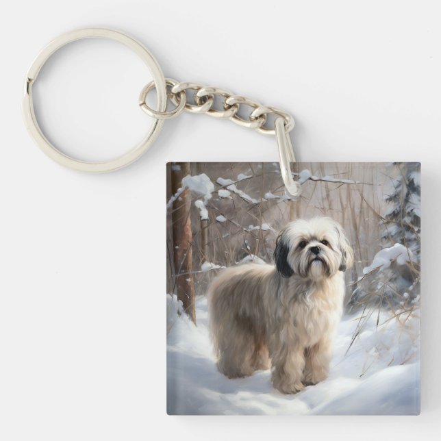 Lhasa Apso Let It Snow Christmas  Keychain (Front)