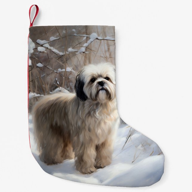 Lhasa Apso Let It Snow Christmas  Small Christmas Stocking (Front)