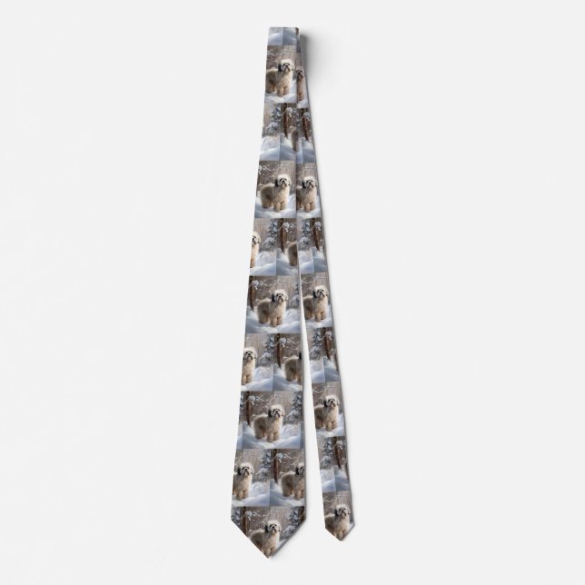 Lhasa Apso Let It Snow Christmas  Tie (Front)