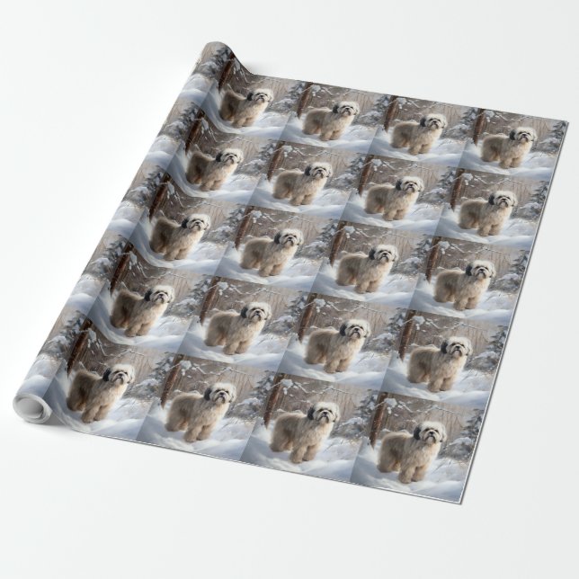 Lhasa Apso Let It Snow Christmas  Wrapping Paper (Unrolled)