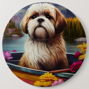 Lhasa Apso on a Paddle: A Scenic Adventure 6 Inch Round Button