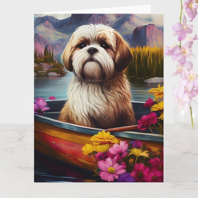 Lhasa Apso on a Paddle: A Scenic Adventure Card (Orchid)