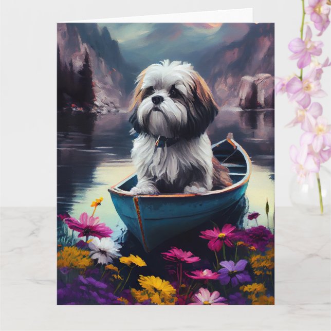 Lhasa Apso on a Paddle: A Scenic Adventure Card (Orchid)