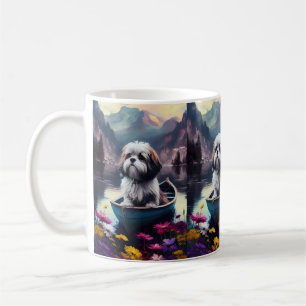 Lhasa Apso on a Paddle: A Scenic Adventure Coffee Mug