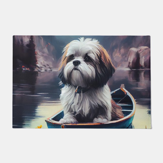 Lhasa Apso on a Paddle: A Scenic Adventure Doormat (Front)