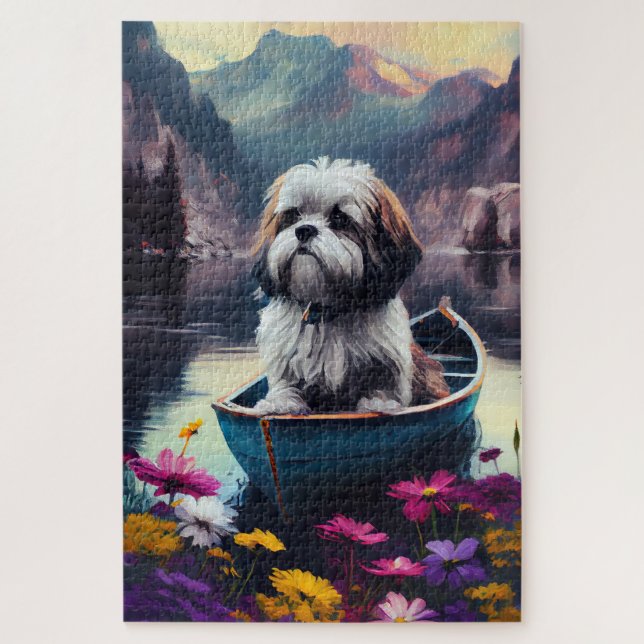Lhasa Apso on a Paddle: A Scenic Adventure Jigsaw Puzzle (Vertical)