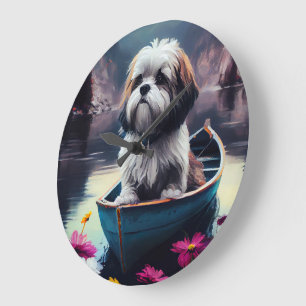 Lhasa Apso on a Paddle: A Scenic Adventure Large Clock