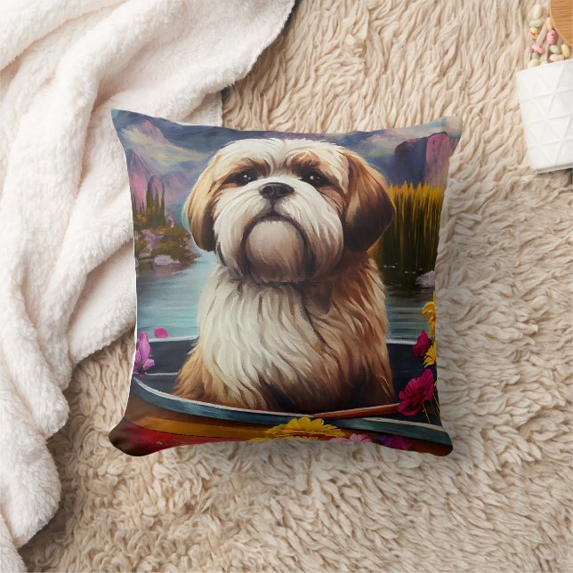 Lhasa Apso on a Paddle: A Scenic Adventure  Throw Pillow (Blanket)