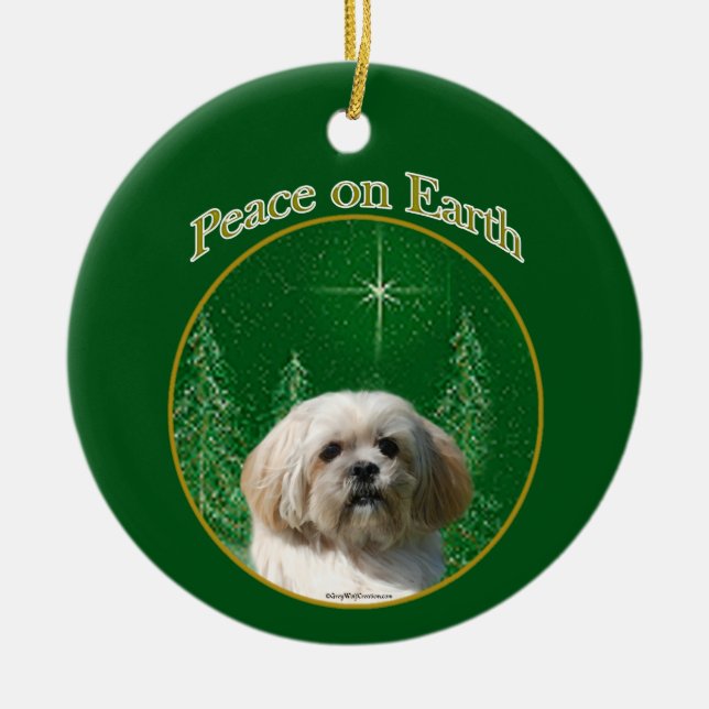 Lhasa Apso Peace Ceramic Ornament (Front)
