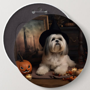 Lhasa Apso Pumpkins Halloween Scary 6 Inch Round Button