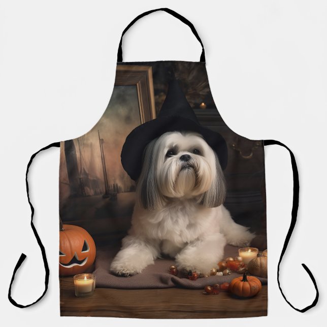 Lhasa Apso Pumpkins Halloween Scary Apron (Front)