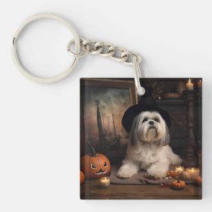 Lhasa Apso Pumpkins Halloween Scary Keychain