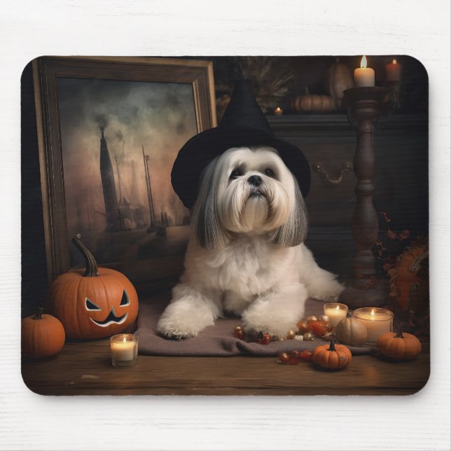 Lhasa Apso Pumpkins Halloween Scary Mouse Pad (Front)