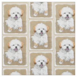 Lhasa Apso Puppy Painting - Cute Original Dog Art Fabric