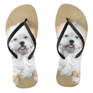 Lhasa Apso Puppy Painting - Cute Original Dog Art Flip Flops