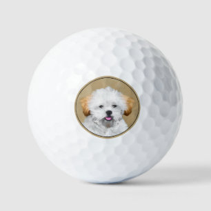 Lhasa Apso Puppy Painting - Cute Original Dog Art Golf Balls