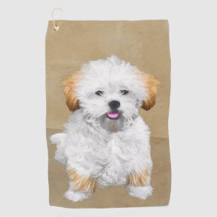 Lhasa Apso Puppy Painting - Cute Original Dog Art Golf Towel
