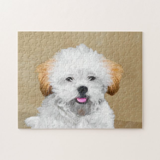 Lhasa Apso Puppy Painting - Cute Original Dog Art Jigsaw Puzzle (Horizontal)