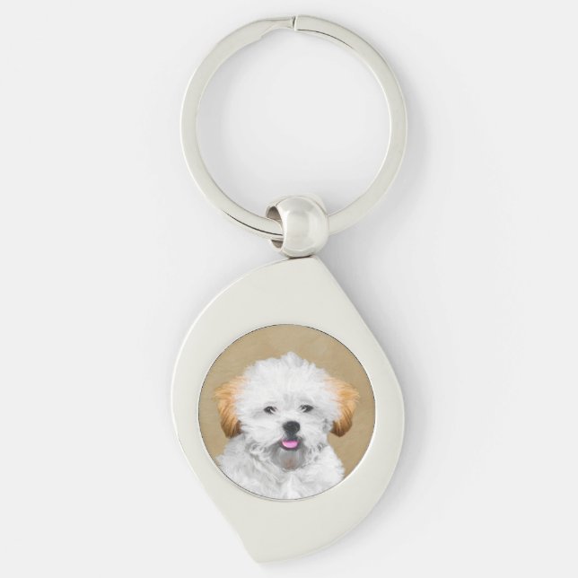 Lhasa Apso Puppy Painting - Cute Original Dog Art Keychain (Front)