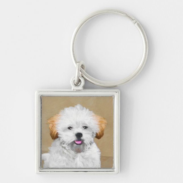 Lhasa Apso Puppy Painting - Cute Original Dog Art Keychain (Front)