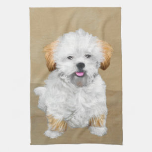 Lhasa Apso Puppy Painting - Cute Original Dog Art Kitchen Towel