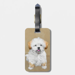 Lhasa Apso Puppy Painting - Cute Original Dog Art Luggage Tag