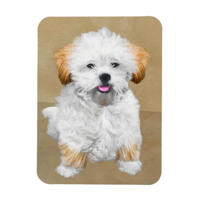 Lhasa Apso Puppy Painting - Cute Original Dog Art Magnet (Vertical)